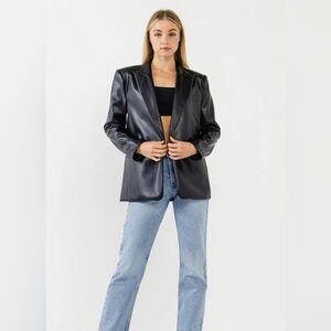 Endless Rose Vegan Leather Oversized Blazer Black Medium NWT
